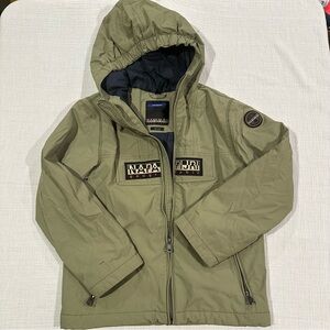 Napapijri Kids Size 10 Olive Green Full Front Zip Hooded Jacket